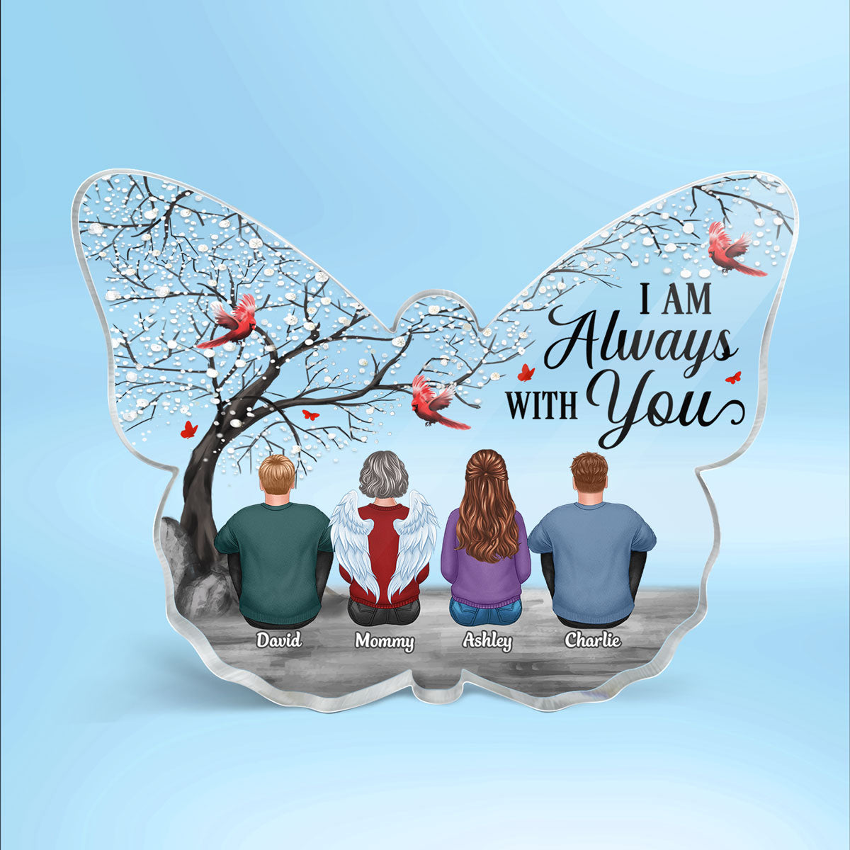 Cardinal Blossom Tree Always With You Memorial Remembrance Gift Personalized Butterfly Acrylic Plaque
