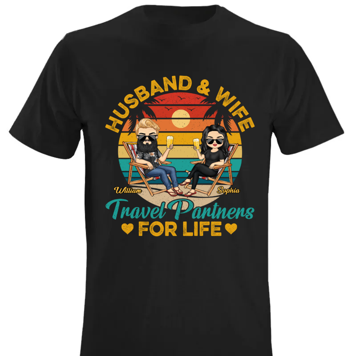 Husband And Wife Travel Partners For Life Beach Traveling Couple - Personalized Custom T Shirt