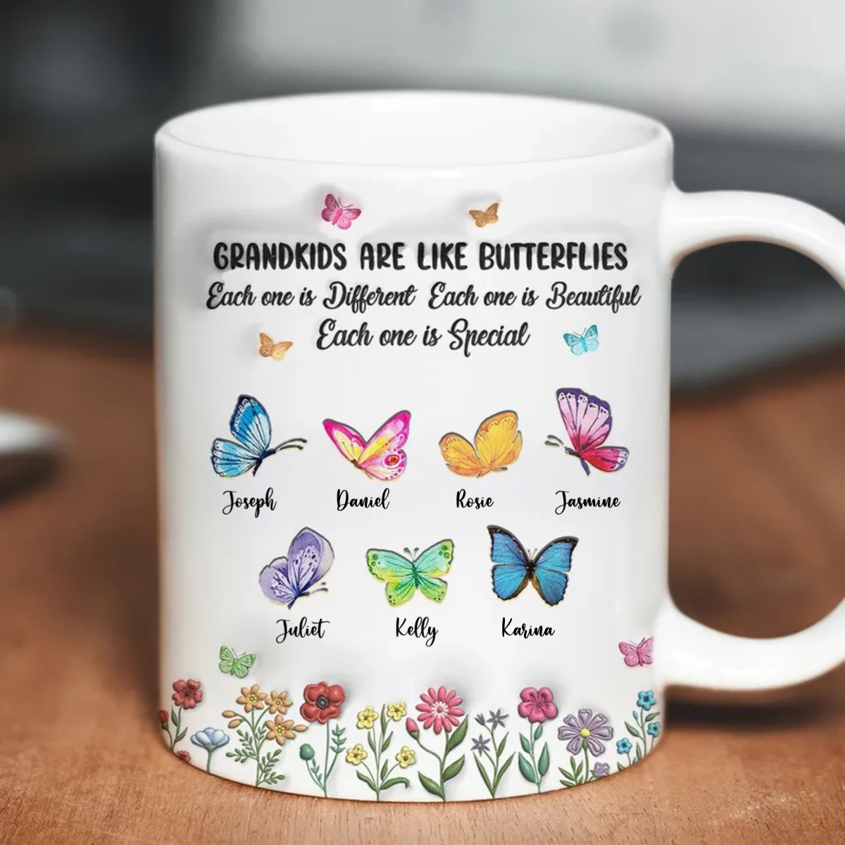 Grandkids Are Like Butterflies, Each One is Beautiful Personalized 3D Inflated Effect Mug, Mother's Day Gift for Grandma