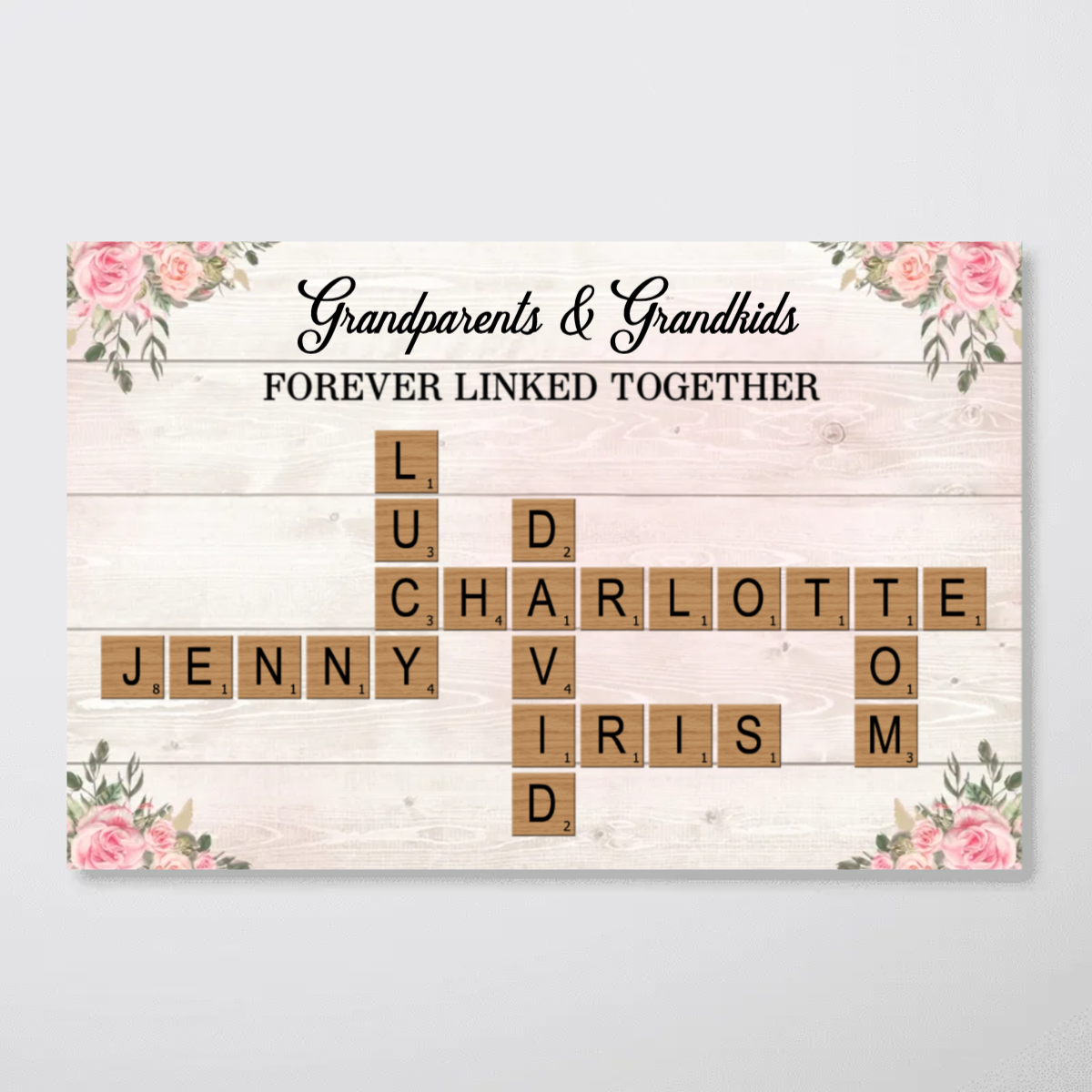 Grandma Grandpa & Grandkids Forever Linked Together Crossword Puzzle Personalized Poster, Heartfelt 2025 Mother's Day Gift For Grandma