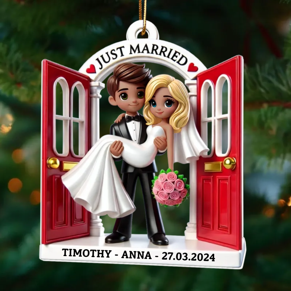 First Christmas Married Ornament 2024, Wedding Couple Threshold 2D Flat Acrylic Ornament, MR. & MRS. Gift
