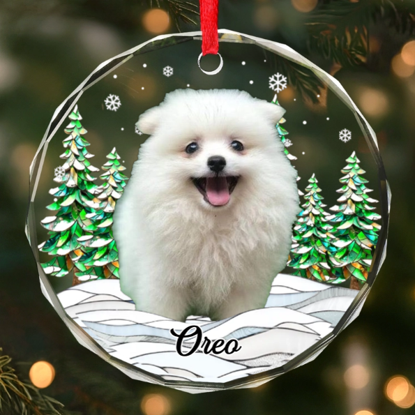 Custom Photo Circle Acrylic Ornament - Personalized Pet Christmas Memorial Sympathy Gifts For Dogs, Cats - Silent Whiskers Echo With Love