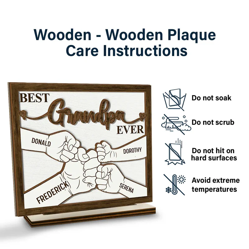 Hand Punch Best Dad Grandpa Ever - Personalized Custom Shaped 2-Layered Wooden Plaque