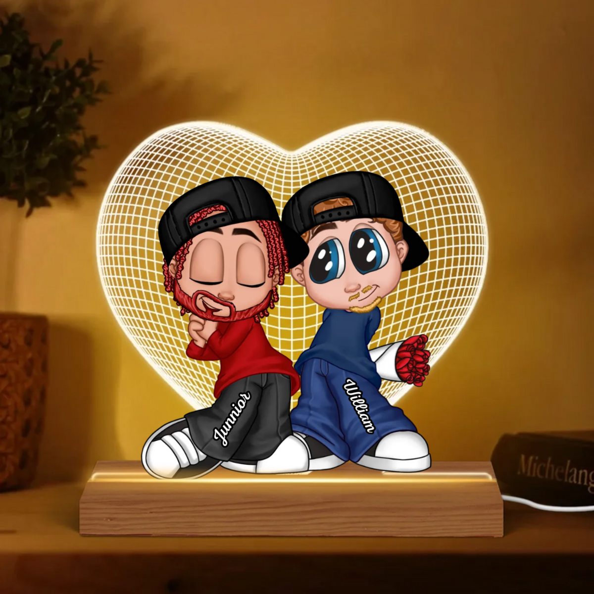 3D Heart Y2K Couple Personalized Acrylic LED Night Light, Gift, Anniversary Gift for Him for Her