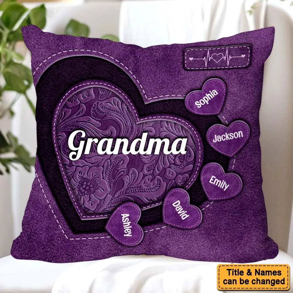 Personalized Grandma Hearts Custom Grandkids Name Pillow