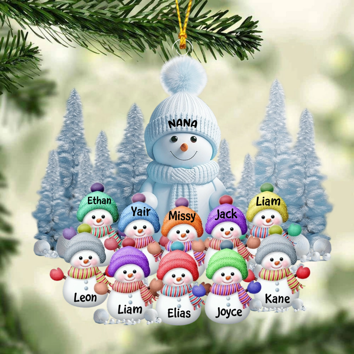 Christmas Blue Vibe Snowman Grandma Mom Colorful Kids Personalized Acrylic Ornament