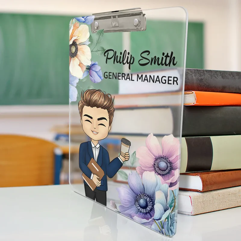 Woman Man Office Floral - Personalized Acrylic Clipboard
