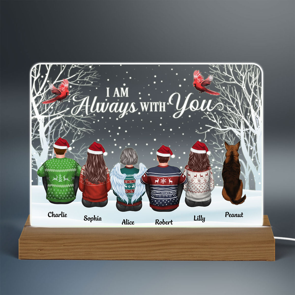 Always With You Family Dad Mom Kids Dogs Cats Memorial Personalized Custom Shape Acrylic Plaque Warm LED Night Light