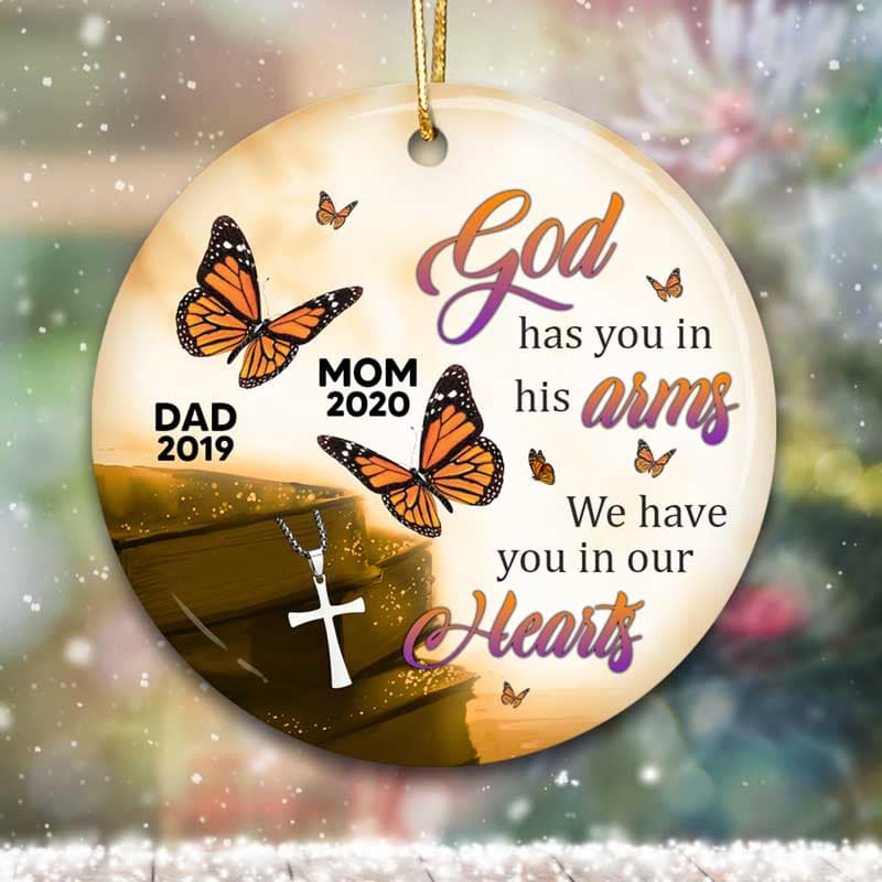 God Has You In Arm Personalized Memorial Circle Ornament