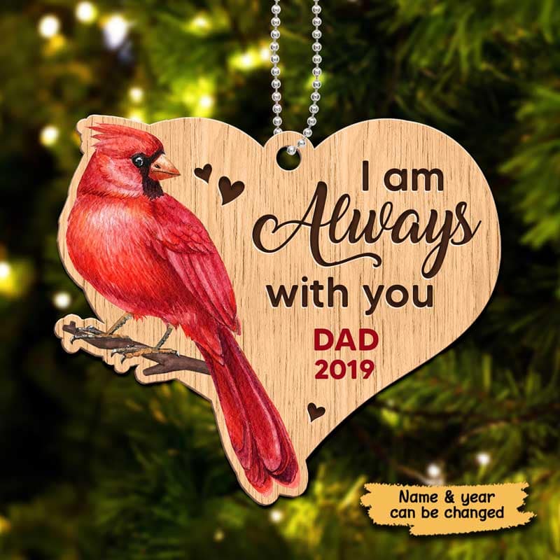 Cardinal Always With You Memorial Personalized Wooden Ornament