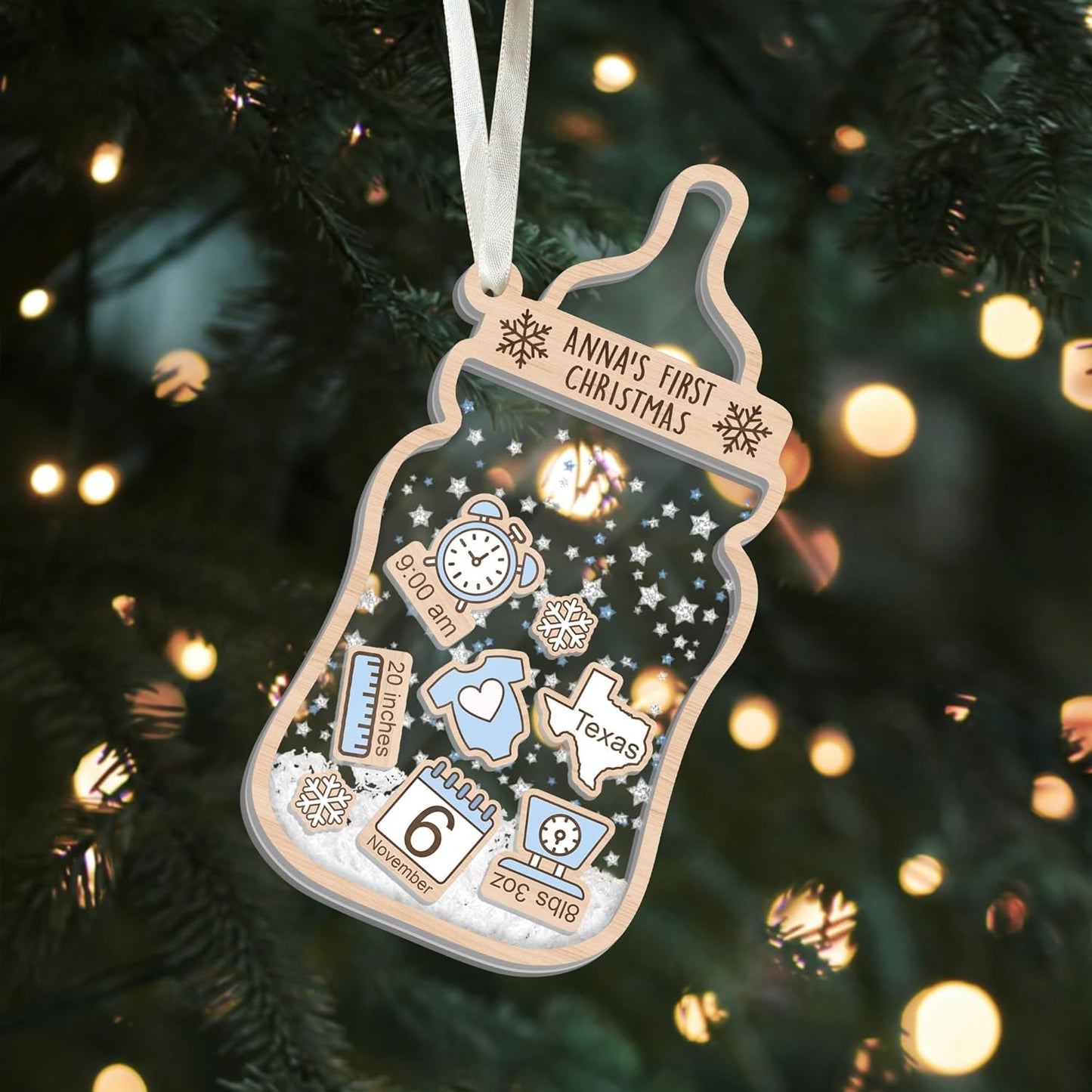 Personalized Baby First Christmas Ornament, Baby Keepsake Birth Stats Shaker Ornament, Baby Shower Gift