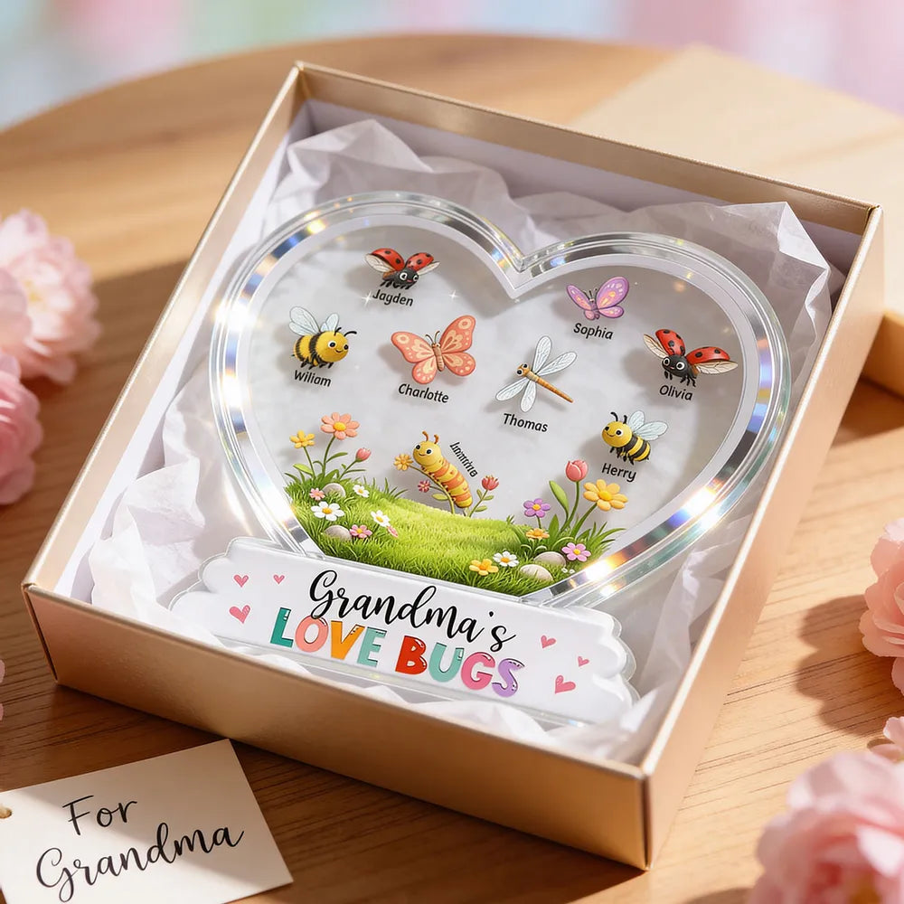 Grandma's Love Bugs Custom Grandkids Name - Personalized Acrylic Block Plaque - Mother's Day Gift For Grandma, Mom