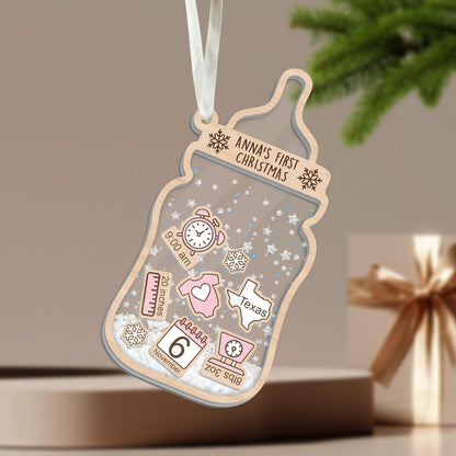 Personalized Baby First Christmas Ornament, 5-Layered Shaker Newborn Ornament, Baby Keepsake Birth Stats Shaker Ornament, Baby Shower Gift