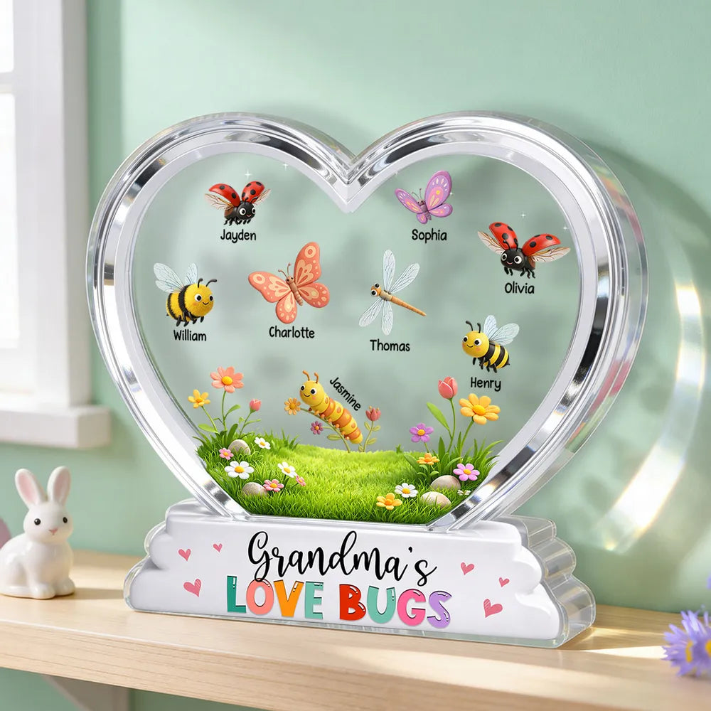 Grandma's Love Bugs Custom Grandkids Name - Personalized Acrylic Block Plaque - Mother's Day Gift For Grandma, Mom