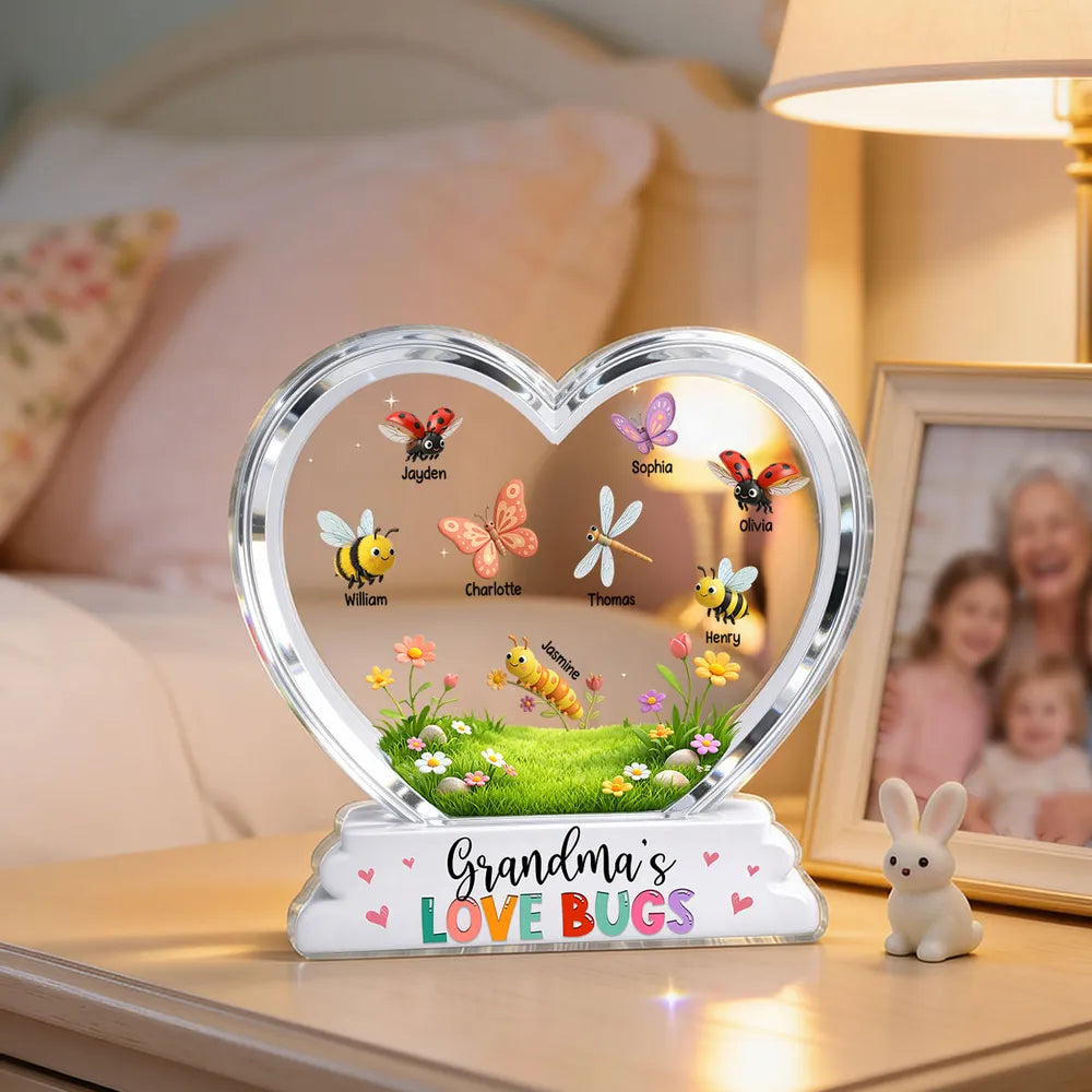 Grandma's Love Bugs Custom Grandkids Name - Personalized Acrylic Block Plaque - Mother's Day Gift For Grandma, Mom