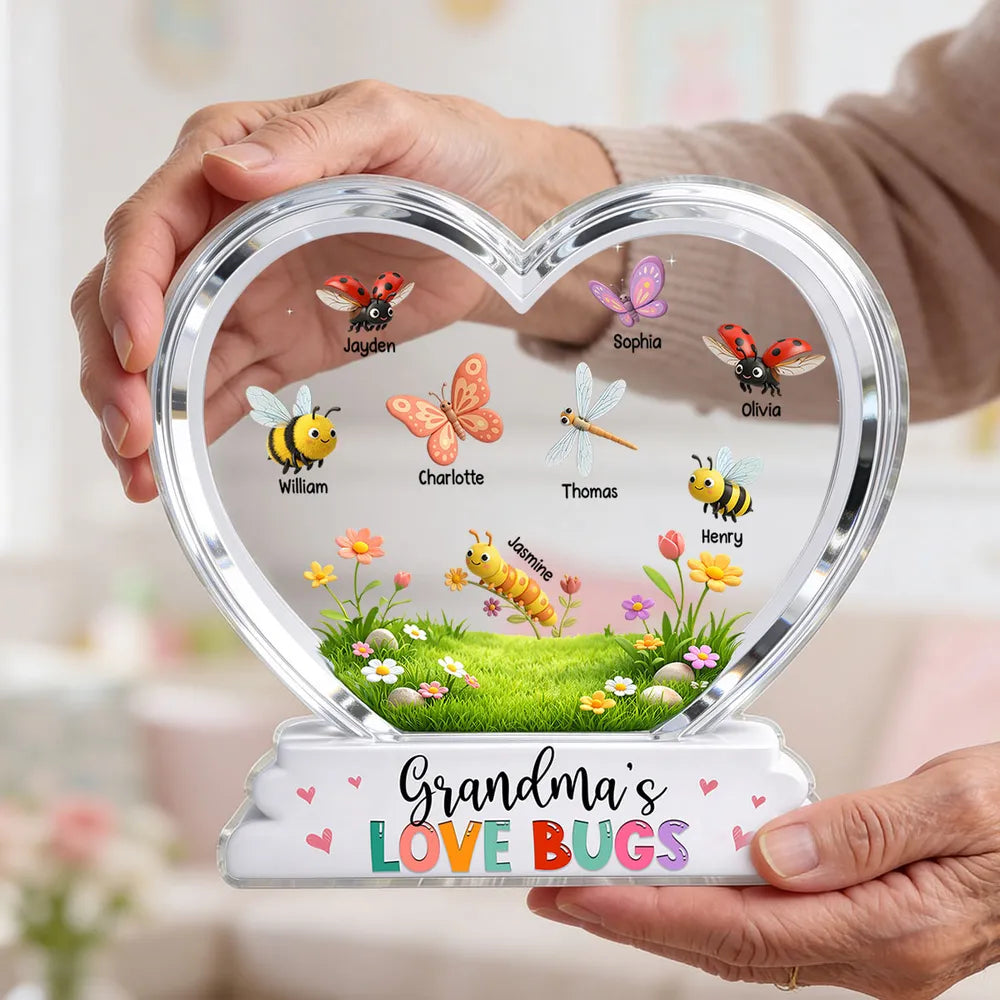 Grandma's Love Bugs Custom Grandkids Name - Personalized Acrylic Block Plaque - Mother's Day Gift For Grandma, Mom