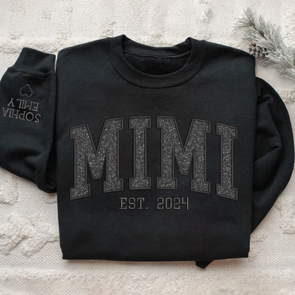 Mimi Glitter Black Embroidered And GrandKids Sweatshirt