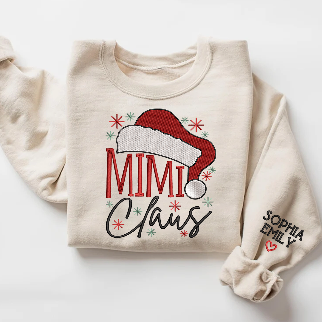 Embroidery Mimi Claus Christmas And Grandkids Sweatshirt