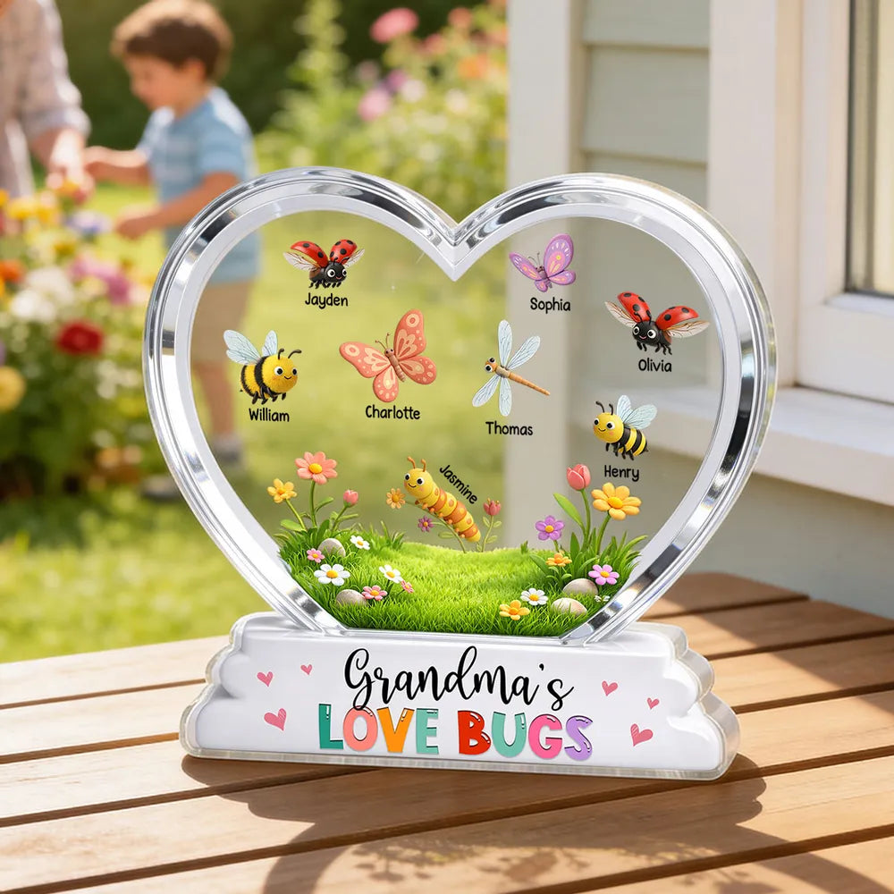 Grandma's Love Bugs Custom Grandkids Name - Personalized Acrylic Block Plaque - Mother's Day Gift For Grandma, Mom
