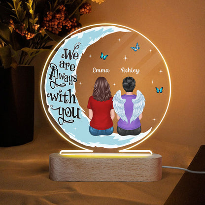 Moon Butterflies Angel Among Us Memorial Family Back View Personalized Circle Acrylic Plaque With LED Lamp - Remembrance Keepsake