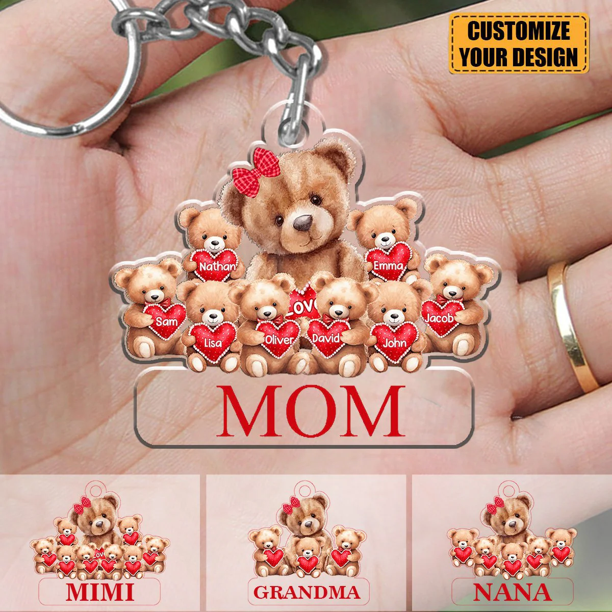 Grandma Mama Bear With Little Bear Kids Personalized Acrylic Keychain