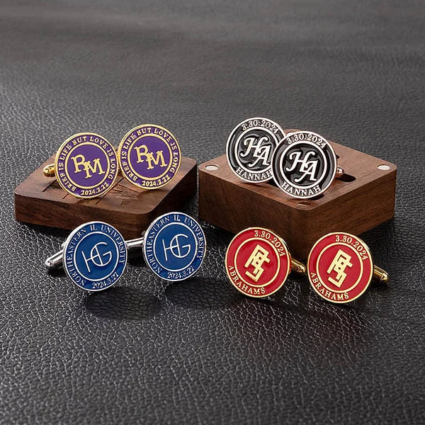 Personalized Multi-color Monogram Initial A Pair of Cufflinks Engraving Wood Box Wedding Anniversary Gift for Men