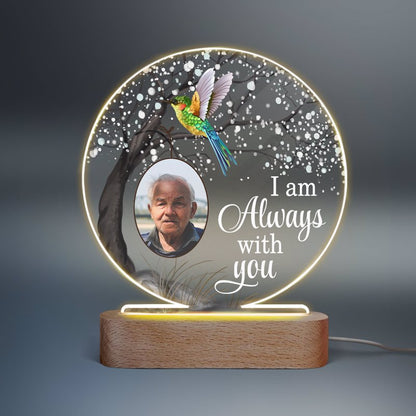 Hummingbird Always With You Blossom Tree Family Photo Memorial Personalized Circle Acrylic Plaque LED Lamp Night Light
