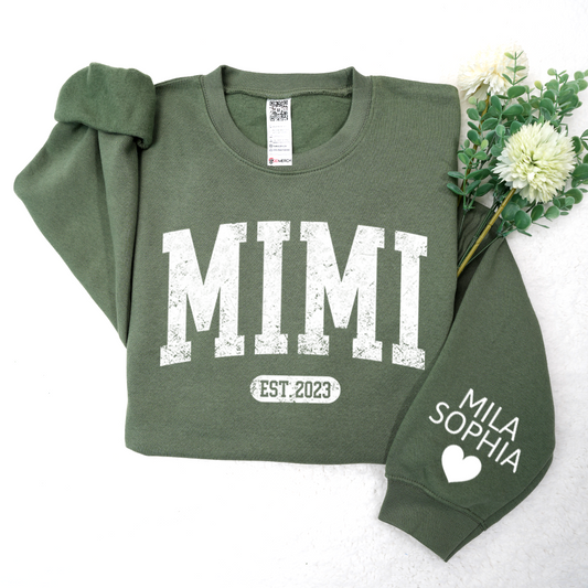 Custom Mimi Nana Grandma Est with Granddaughter and Grandson Names Sweatshirt