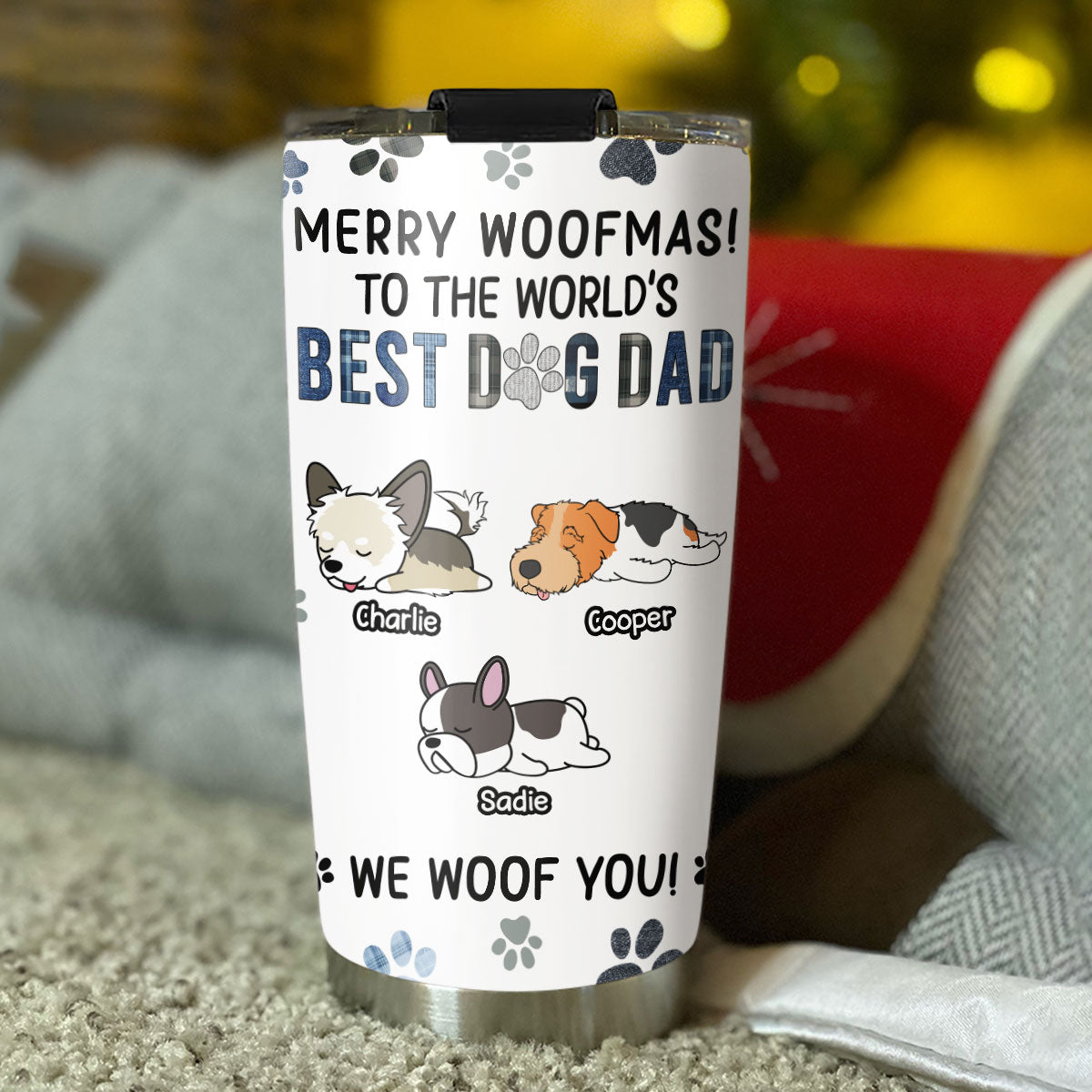 Merry Woofmas Dog Dad - Personalized Custom Tumbler