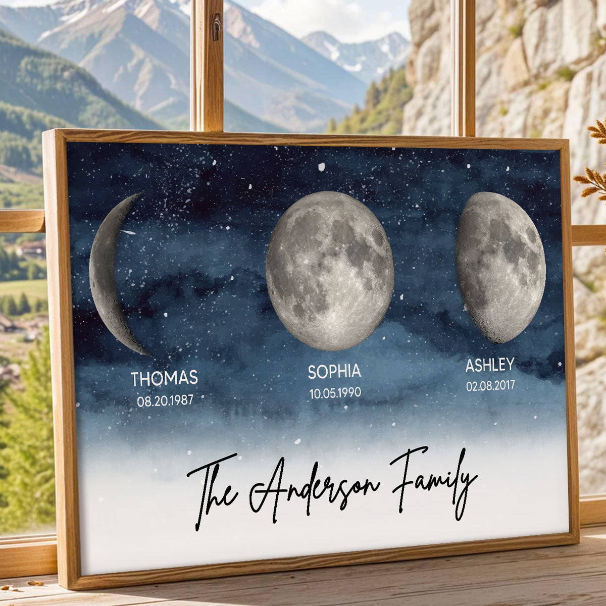 Starry Night Family Members Custom Birthday Moon Phase Personalized Poster, Heartfelt 2025 Mother's Day Gift For Mom, Wife