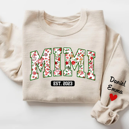 Mimi Flower Pattern Sweatshirt, Custom Grandma With Kids, Grandma Gift TH Sweatshirt