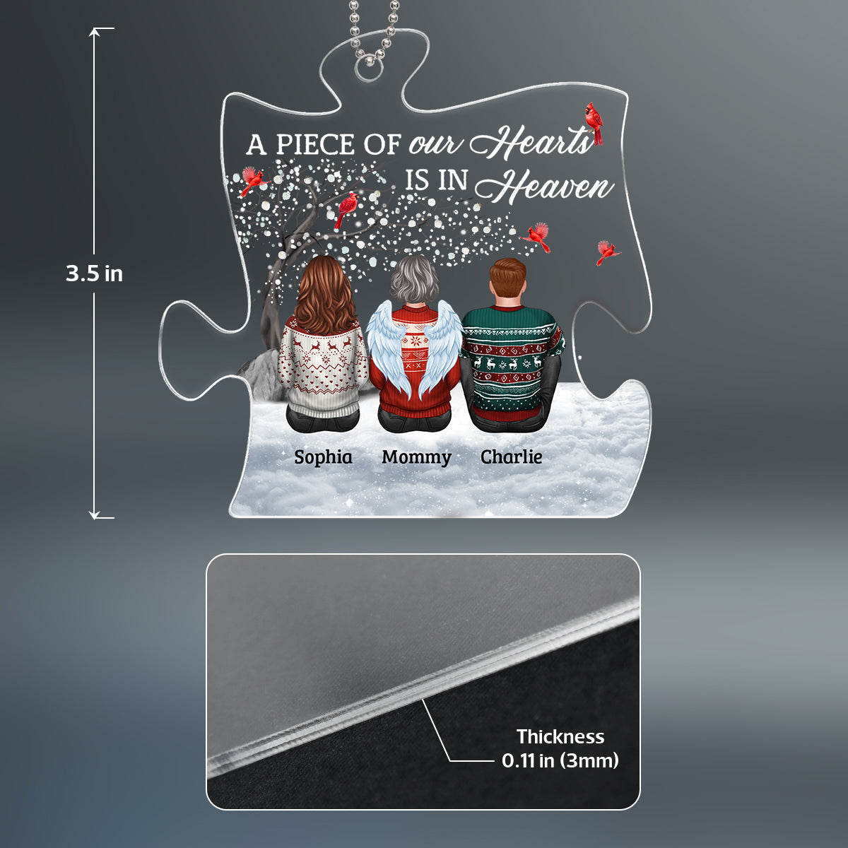 A Piece Of Our Hearts Is In Heaven Remembrance Memorial Keepsake Sympathy Gift Christmas Personalized Acrylic Ornament