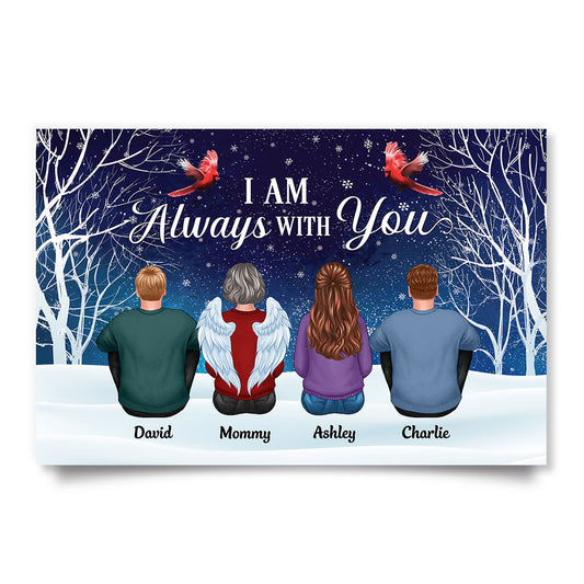 Always With You Family Sitting In Snow Memorial Remembrance Gift Personalized Horizontal Poster