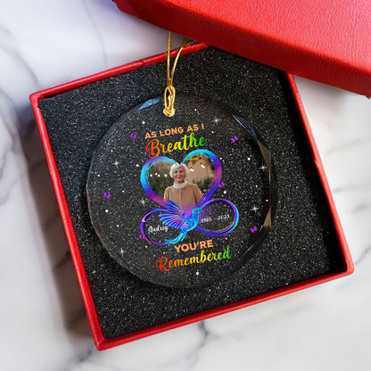 As Long As I Breathe You’Re Remembered Memorial Memorial Glass Ornament, Upload Photo Personalized Memorial Keepsake