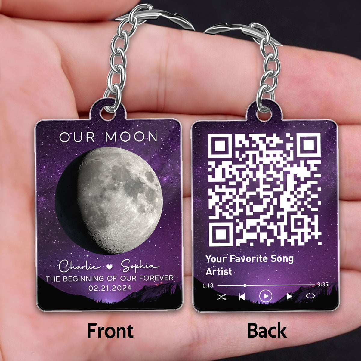 Our Moon Couple Gift Moon Phase Art Anniversary Gift For Him Gift For Her Personalized Acrylic Keychain