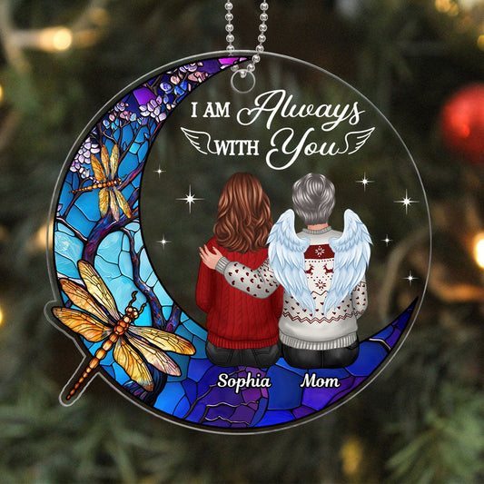 Stained Glass Moon Dragonflies Always With You Family Remembrance Memorial Keepsake Christmas Personalized Acrylic Ornament