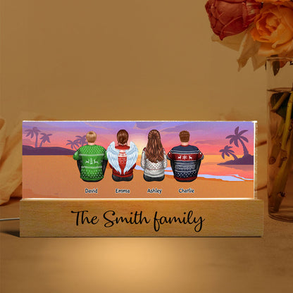 Family Sitting Back View Beach Retro Vintage Background Personaized Acrylic LED Night Light