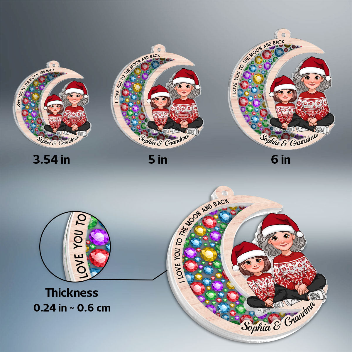 Gorgeous Moon Grandma Grandkid I Love You To The Moon And Back Christmas Personalized 2-Layer Acrylic Ornament