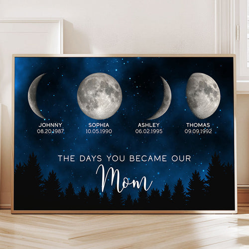 Galaxy Night Custom Birthday Moon Phase The Days You Became Our Mom Personalized Poster, Heartfelt 2025 Mother's Day Gift For Mom