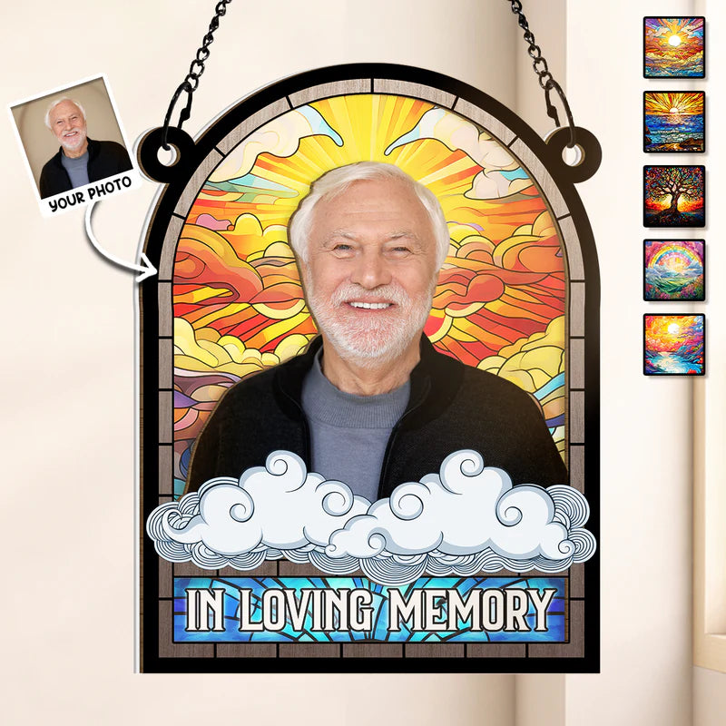 Custom Photo In Loving Memory - Personalized Acrylic Window Suncatcher Ornament - Gift For Memorial