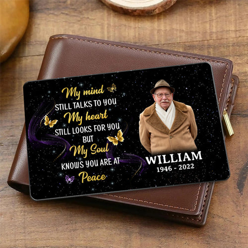 Carry You With Me Glow Butterflies Photo Inserted Remembrance Keepsake Sympathy Memorial Gift Personalized Metal Wallet Card