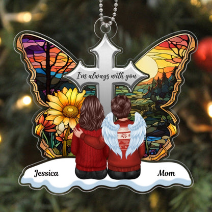 Stained Glass Cross Butterfly Family Sitting Memorial Keepsake Personalized Acrylic Ornament