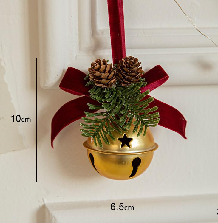 Christmas Bell Velvet Bow Pine Cone Pendant