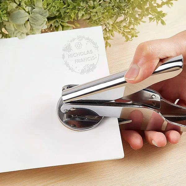 Personalized Bee Floral Design Laser Engraved Book Embosser Library Stamp with Text Hand Held Set Birthday Gift for Bookworm Book Lovers