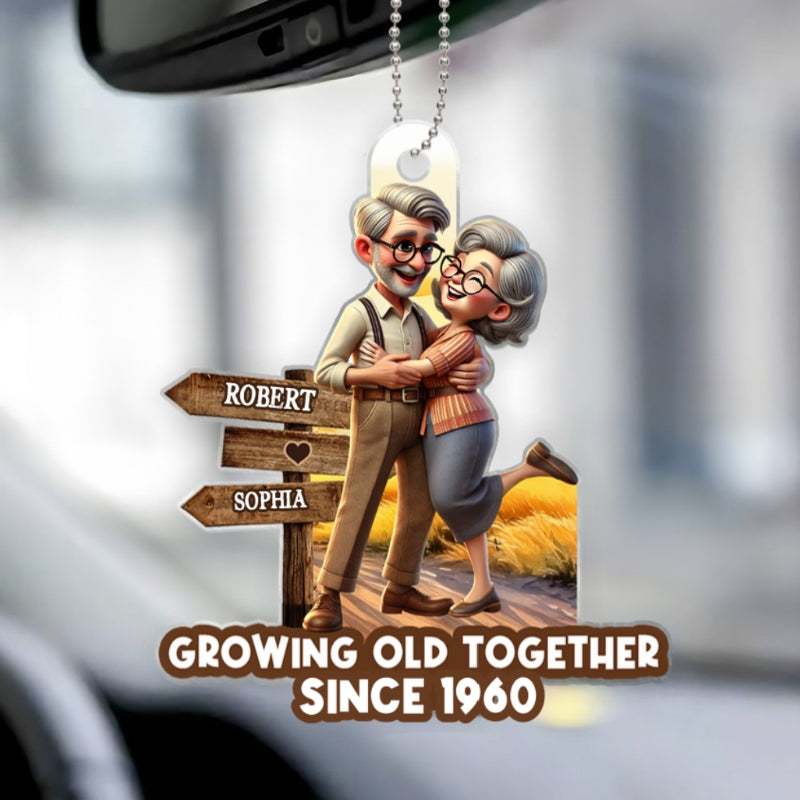 Growing Old Together Personalized Car Hanger Ornament, Anniversary Valentine's Day For Him, For Her, Husband, Wife