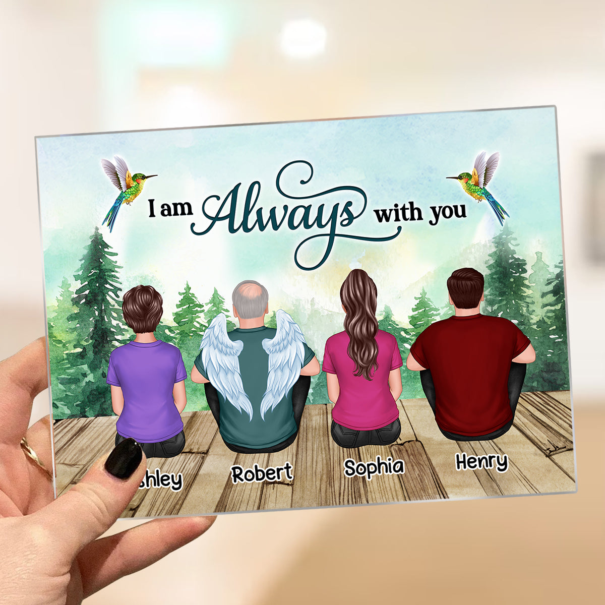 Forest Landscape Whole Back View Family Sitting Remembrance Gift Memorial Personalized Acrylic Plaque