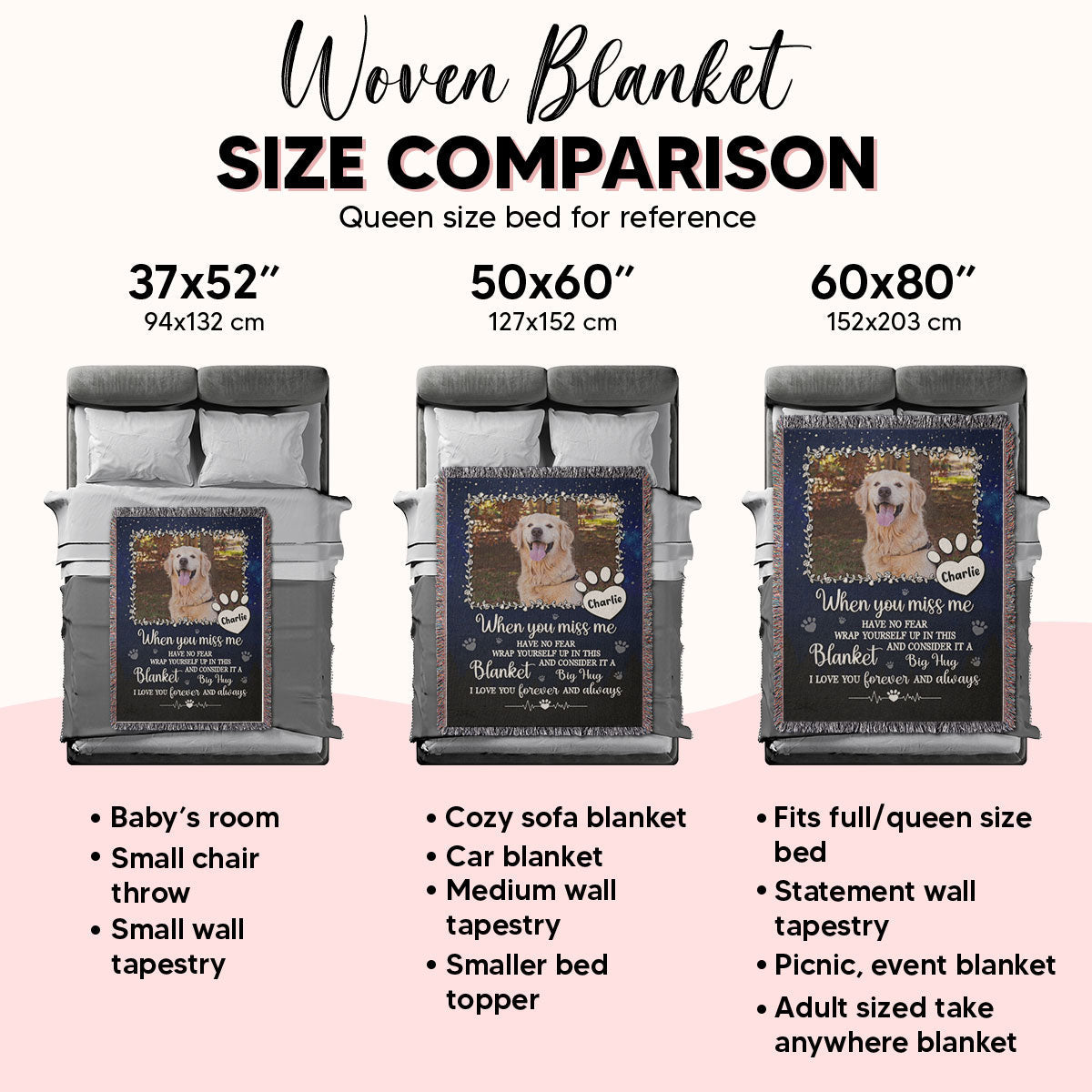 Custom Photo A Big Hug From Me Memorial Personalized Woven Blanket, Sympathy Gift For Pet Owners, Pet Lovers