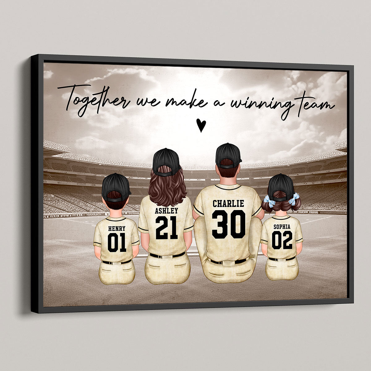 Retro Baseball Family Sitting Personalized Poster