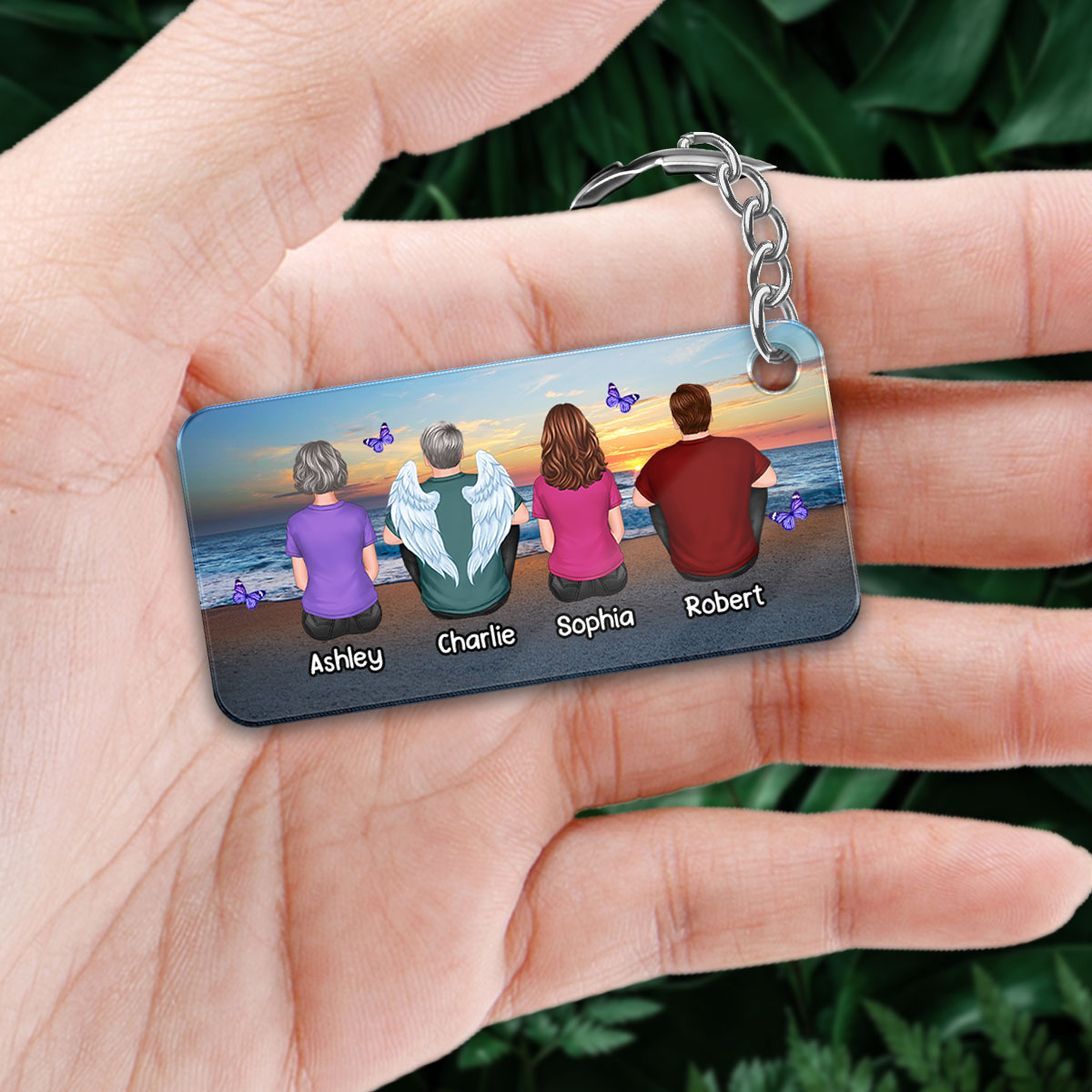 Memorial Family At Beach Butterflies Remembrance Gift Personalized Acrylic Keychain