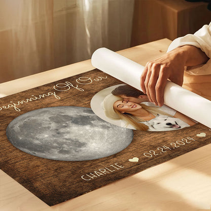The Beginning Of Our Forever Couple Upload Photo Custom Moon Phases Anniversary Date Personalized Poster, Anniversary Gift, Wedding Gift For Couple